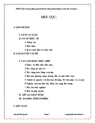 SKKN Một vài biện pháp giúp trẻ hứng thú trong giờ hoạt động vui chơi cho trẻ lớp Lá